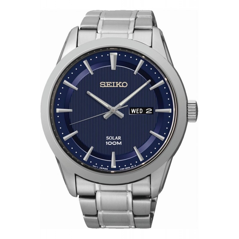 Men's Watch Seiko Dress Solar Powered Stainless Steel Men's Silver Watch  with Push Button Deployment Clasp and Patterned Blue Dial 136883 SNE361P1 |  Comprar Watch Seiko Dress Solar Powered Stainless Steel Men's