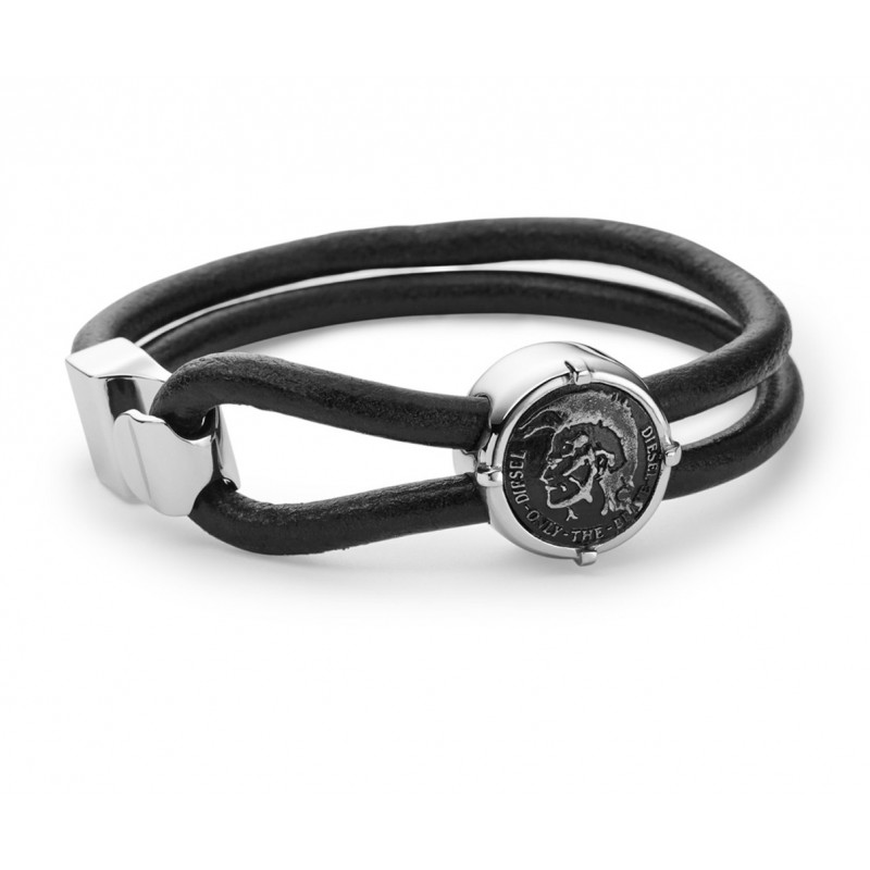Mens Bracelets DIESEL Bracelets DIESEL Bracelet Stainless Steel With Leather in Silver Black Black for Men 